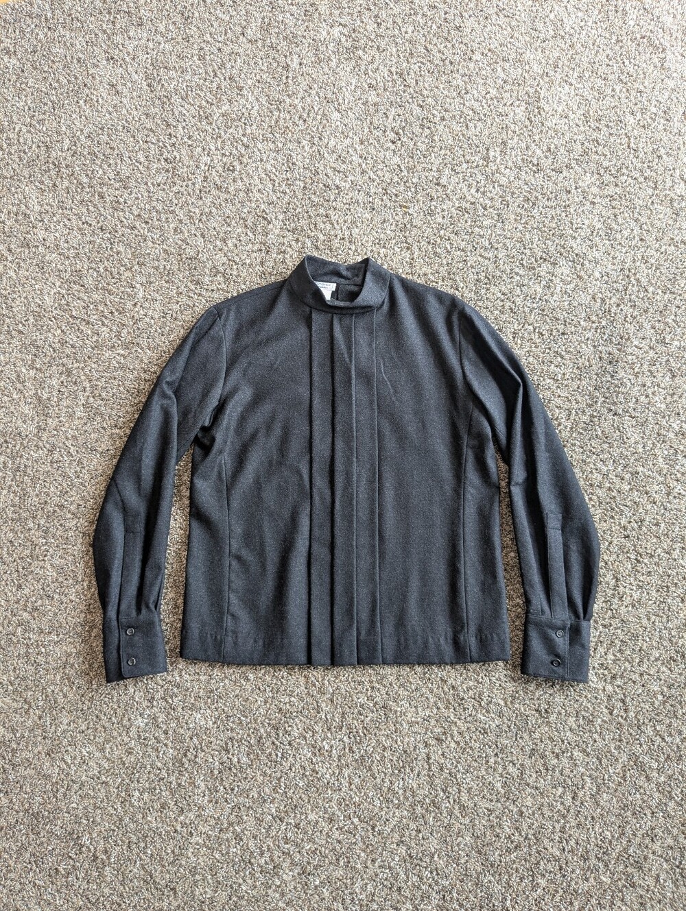 Vintage YSL Yves Saint Laurent Wool Cashmere Pleated Shirt Size 40 Gray